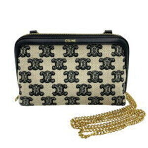 Celine Chain Clutch Black Triomphe Textile Shoulder Bag